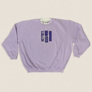 Vintage 90s Grandma Floral Sweatshirt Purple Crew Neck Size 2XL